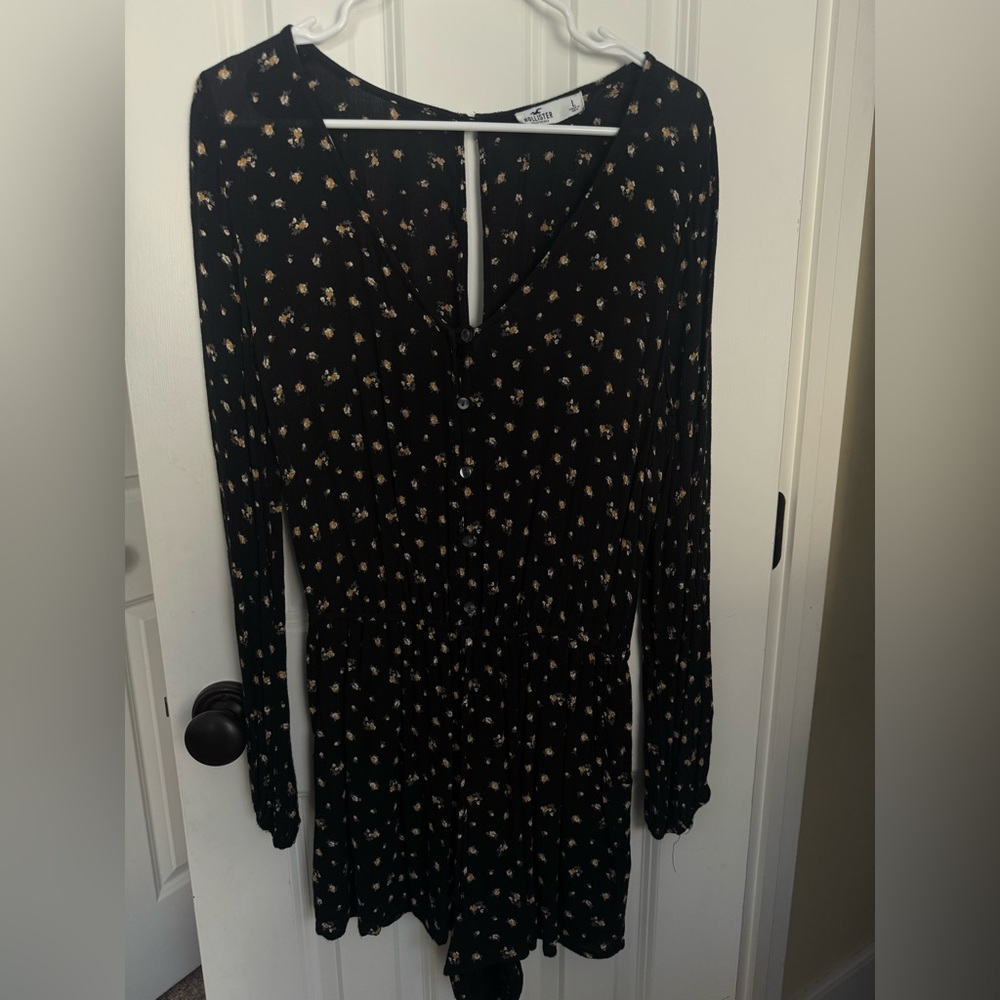Hollister Black Floral Drawstring Romper